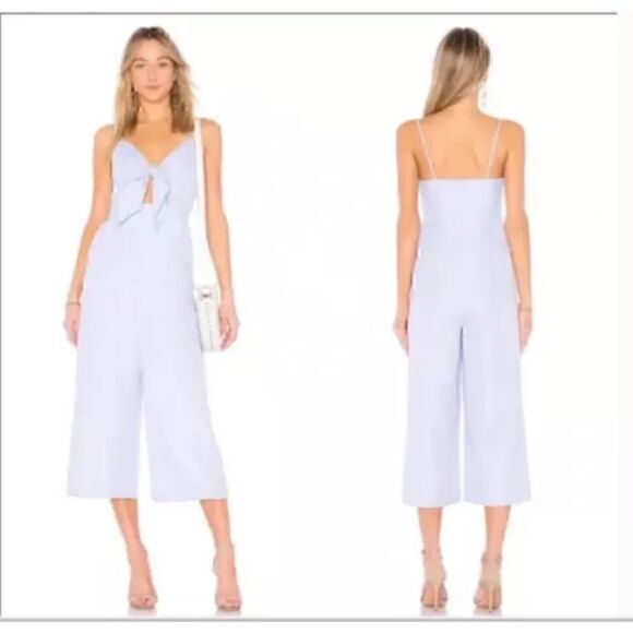 NWT  - English Factory Blue White Striped Tie Front Cropped Jumpsuit size XS - Picture 5 of 7